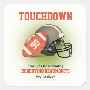 Touchdown Fifty Vintage-Fußball 50. Geburtstag Quadratischer Aufkleber
