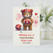 Touchdown Football Teddy Bear Valentine's Day Card Einladung (Stehend Vorderseite)