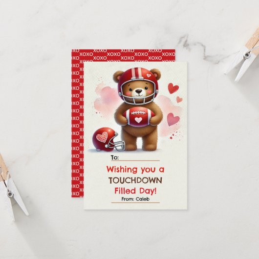 Touchdown Football Teddy Bear Valentine's Day Card Einladung (Vorderseite/Rückseite Beispiel)
