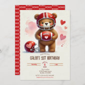 Touchdown Football Teddy Bear Valentine's Day Card Einladung (Vorne/Hinten)