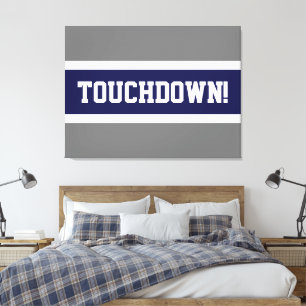 TOUCHDOWN Fun Bold Navy Blue White Gray Streifen Leinwanddruck