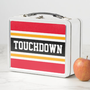 TOUCHDOWN Fun Bright Red Black Sports Stripes Metall Brotdose