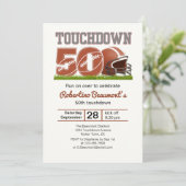 Touchdown Fünfzig Lustiger Fußball 50. Geburtstag Einladung (Stehend Vorderseite)