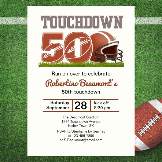 Touchdown Fünfzig Lustiger Fußball 50. Geburtstag Einladung