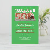 Touchdown Fünfzig Lustiger Fußball 50. Geburtstag Einladung (Stehend Vorderseite)