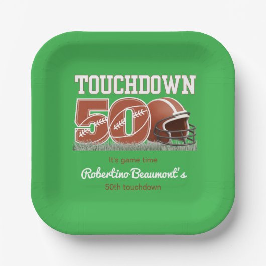 Touchdown Fünfzig Lustiger Fußball 50. Geburtstag Pappteller (Vorderseite)