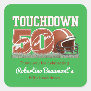 Touchdown Fünfzig Lustiger Fußball 50. Geburtstag Quadratischer Aufkleber