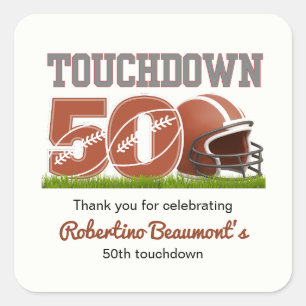Touchdown Fünfzig Lustiger Fußball 50. Geburtstag Quadratischer Aufkleber