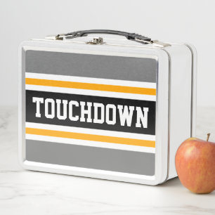 TOUCHDOWN Graugelbe schwarze Sportstreifen Metall Brotdose
