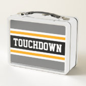 TOUCHDOWN Graugelbe schwarze Sportstreifen Metall Brotdose (Rückseite)