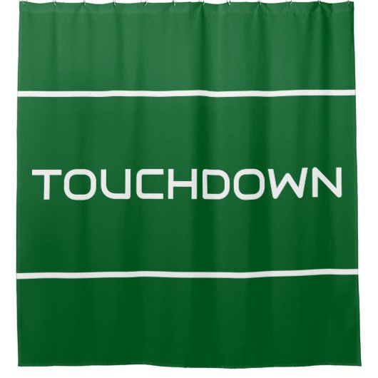 TOUCHDOWN Modern White Text Stripes On Deep Green Duschvorhang (Vorderseite)