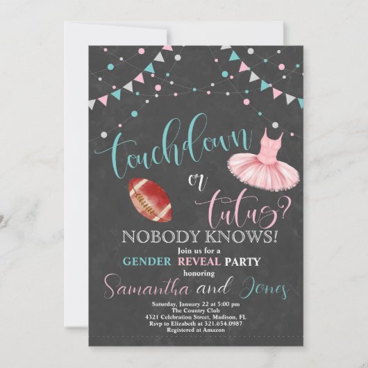 Touchdown oder Tutus Gender Reveal Party Einladung (Vorderseite)