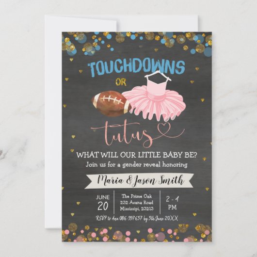 Touchdown oder Tutus Gender Reveitation Einladung (Vorderseite)