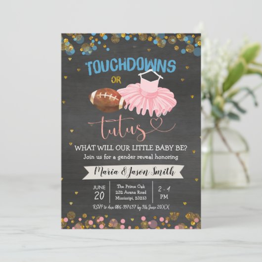 Touchdown oder Tutus Gender Reveitation Einladung (Stehend Vorderseite)