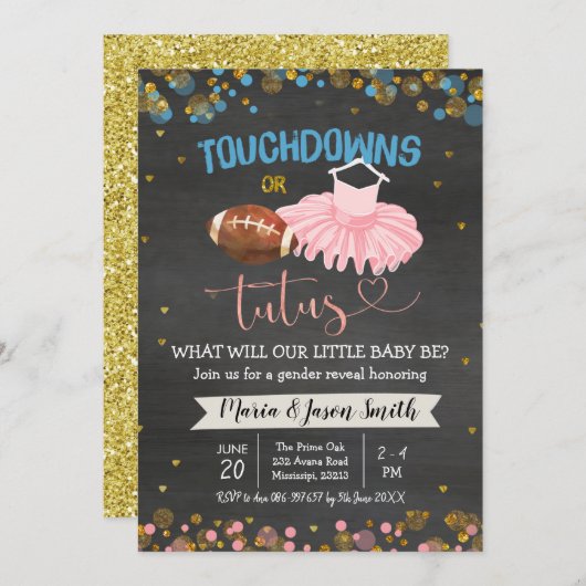 Touchdown oder Tutus Gender Reveitation Einladung (Vorne/Hinten)