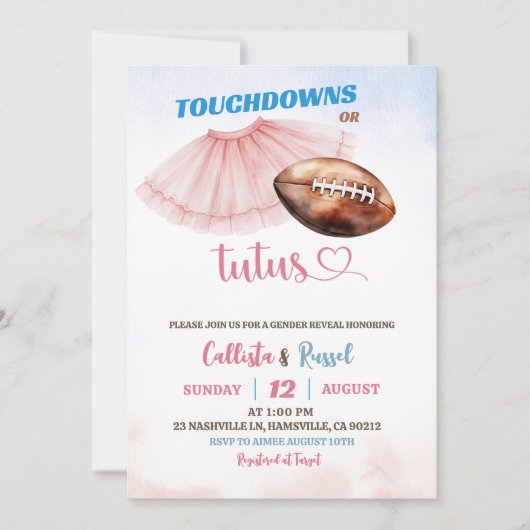 Touchdown- oder Tutus-Genderdarstellung Einladung (Vorderseite)