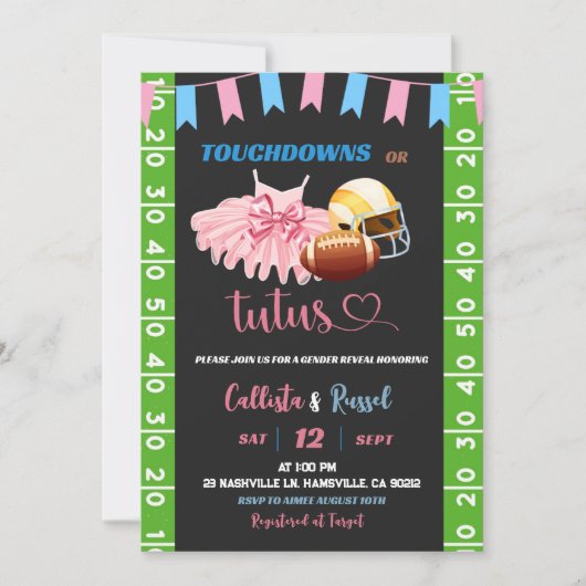 Touchdown- oder Tutus-Genderdarstellung Einladung (Vorderseite)