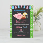 Touchdown- oder Tutus-Genderdarstellung Einladung (Stehend Vorderseite)