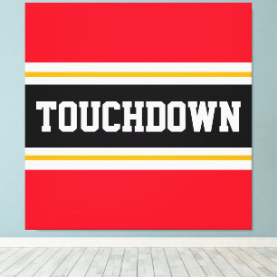 TOUCHDOWN Sporty Red Black Football Stripes Leinwanddruck