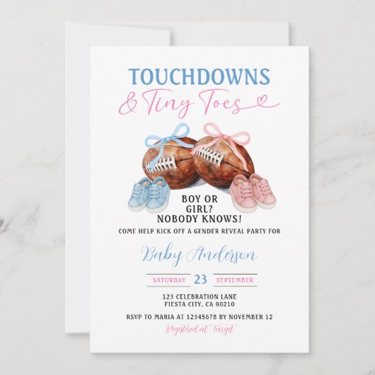 Touchdown & Tiny Toes Football Milk Gender Reveal Einladung (Vorderseite)