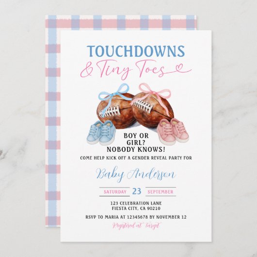 Touchdown & Tiny Toes Football Milk Gender Reveal Einladung (Vorne/Hinten)