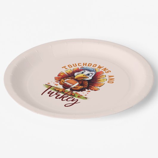 Touchdown und Türkei-Erntedank Pappteller (Schrägansicht)