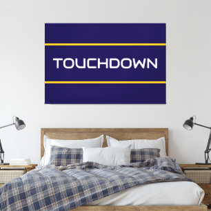 TOUCHDOWN Weißer Text Orange Navyblaue Streifen  Leinwanddruck