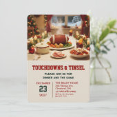Touchdowns and Tinsel Dinner Invitation Einladung (Stehend Vorderseite)
