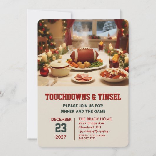Touchdowns and Tinsel Dinner Invitation Einladung (Vorderseite)