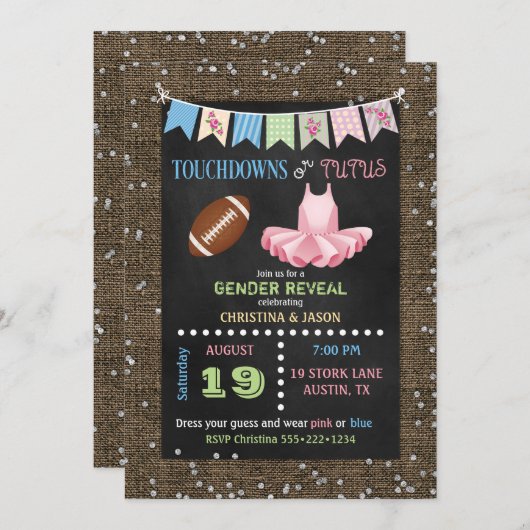 Touchdowns auf Chalkboards oder Tutus-Gender-Übers Einladung (Vorne/Hinten)