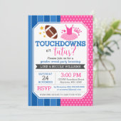 Touchdowns oder Tutus Blue Pink Gender Reveal Part Einladung (Stehend Vorderseite)