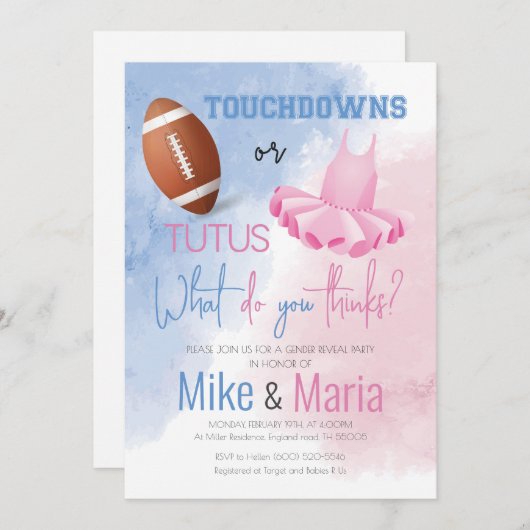 Touchdowns oder Tutus Einladung (Vorne/Hinten)