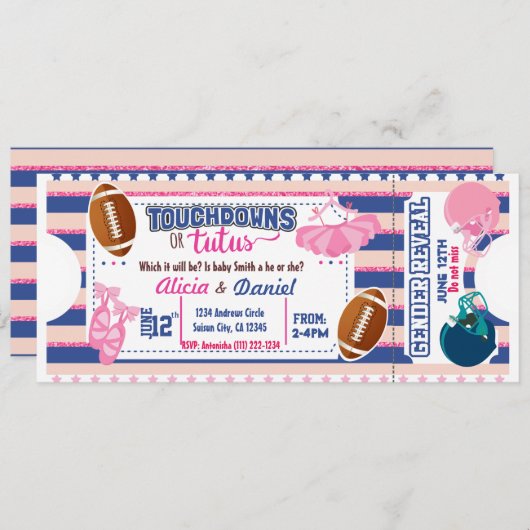 Touchdowns oder Tutus Einladung - blau oder rosa (Vorne/Hinten)