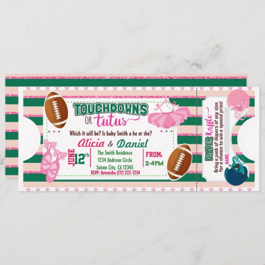 Touchdowns oder Tutus Einladung - Windelraffinatio (Vorne/Hinten)