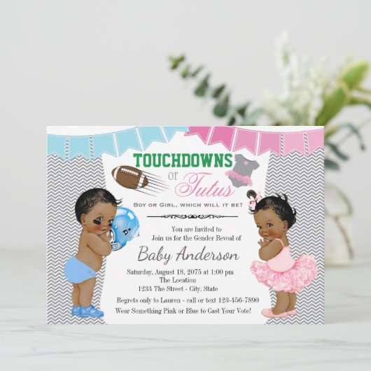 Touchdowns oder Tutus-Gender-Aufdeckung Einladung (Stehend Vorderseite)