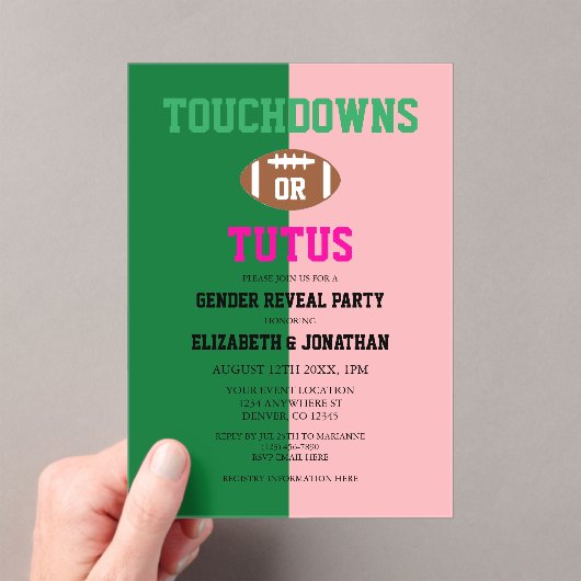 Touchdowns oder Tutus Gender Reveal Acryleinladungen (Insitu (Handheld))