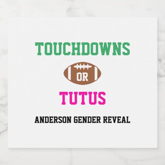 Touchdowns oder Tutus Gender Reveal Bierflaschenetikett (Einzelnes Label)
