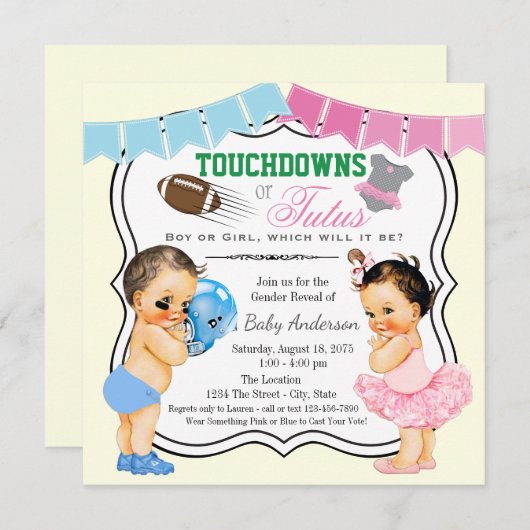 Touchdowns oder Tutus Gender Reveal Einladung (Vorne/Hinten)