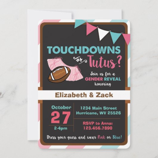 Touchdowns oder Tutus Gender Reveal Einladung (Vorderseite)