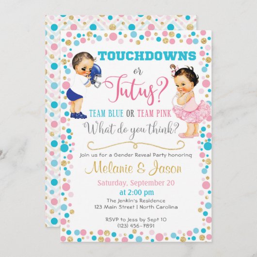 Touchdowns oder Tutus Gender Reveal Einladung (Vorne/Hinten)