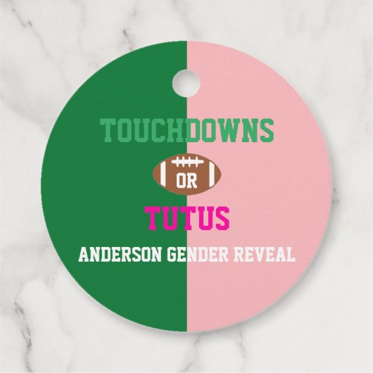 Touchdowns oder Tutus Gender Reveal Geschenkanhänger (Rückseite)