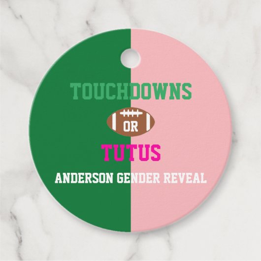 Touchdowns oder Tutus Gender Reveal Geschenkanhänger (Vorderseite)