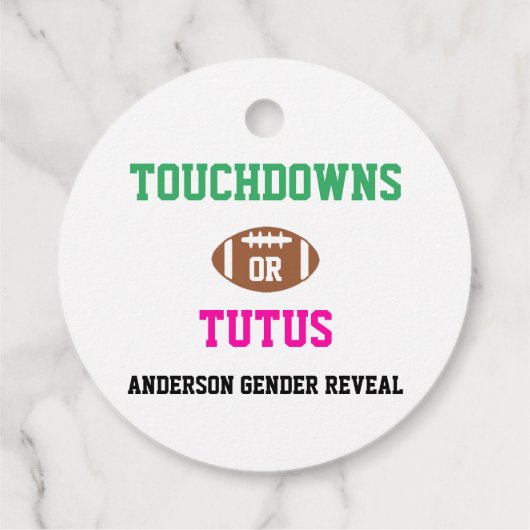 Touchdowns oder Tutus Gender Reveal Geschenkanhänger (Rückseite)