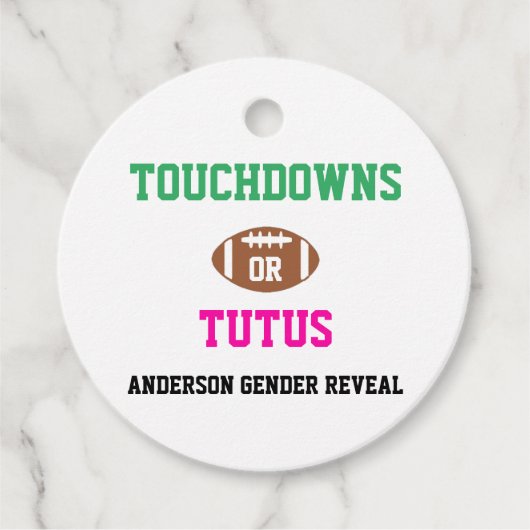 Touchdowns oder Tutus Gender Reveal Geschenkanhänger (Vorderseite)