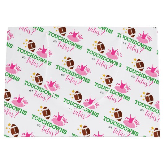 Touchdowns oder Tutus Gender Reveal Große Geschenktüte (Vorderseite)