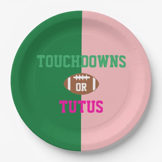 Touchdowns oder Tutus Gender Reveal Pappteller (Vorderseite)