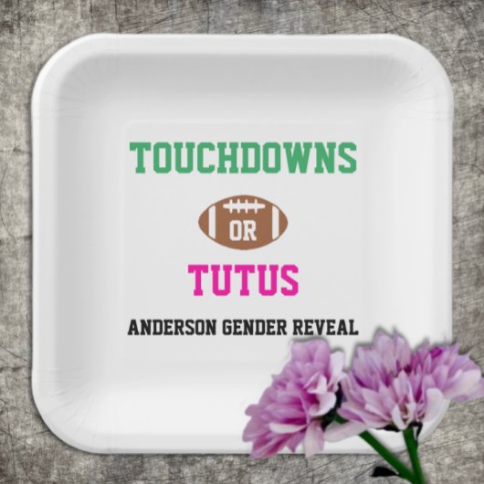 Touchdowns oder Tutus Gender Reveal Pappteller