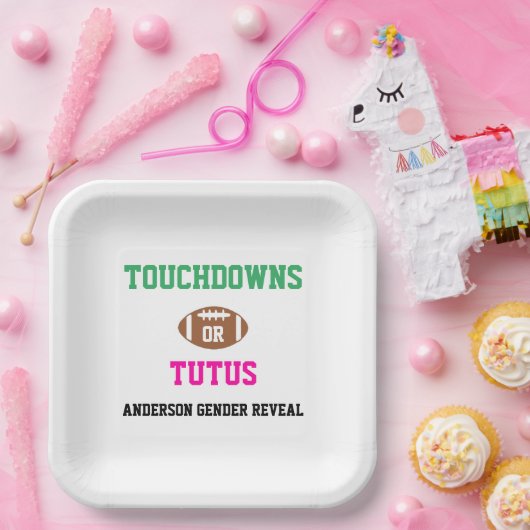 Touchdowns oder Tutus Gender Reveal Pappteller (Party)