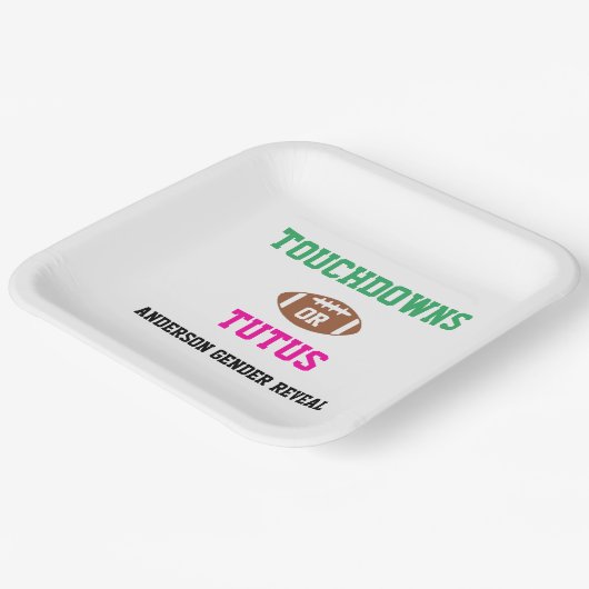 Touchdowns oder Tutus Gender Reveal Pappteller (Gewinkelt)