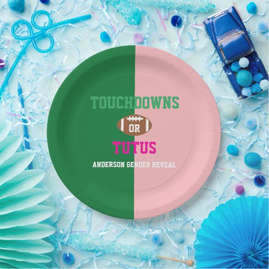 Touchdowns oder Tutus Gender Reveal Pappteller (Party)